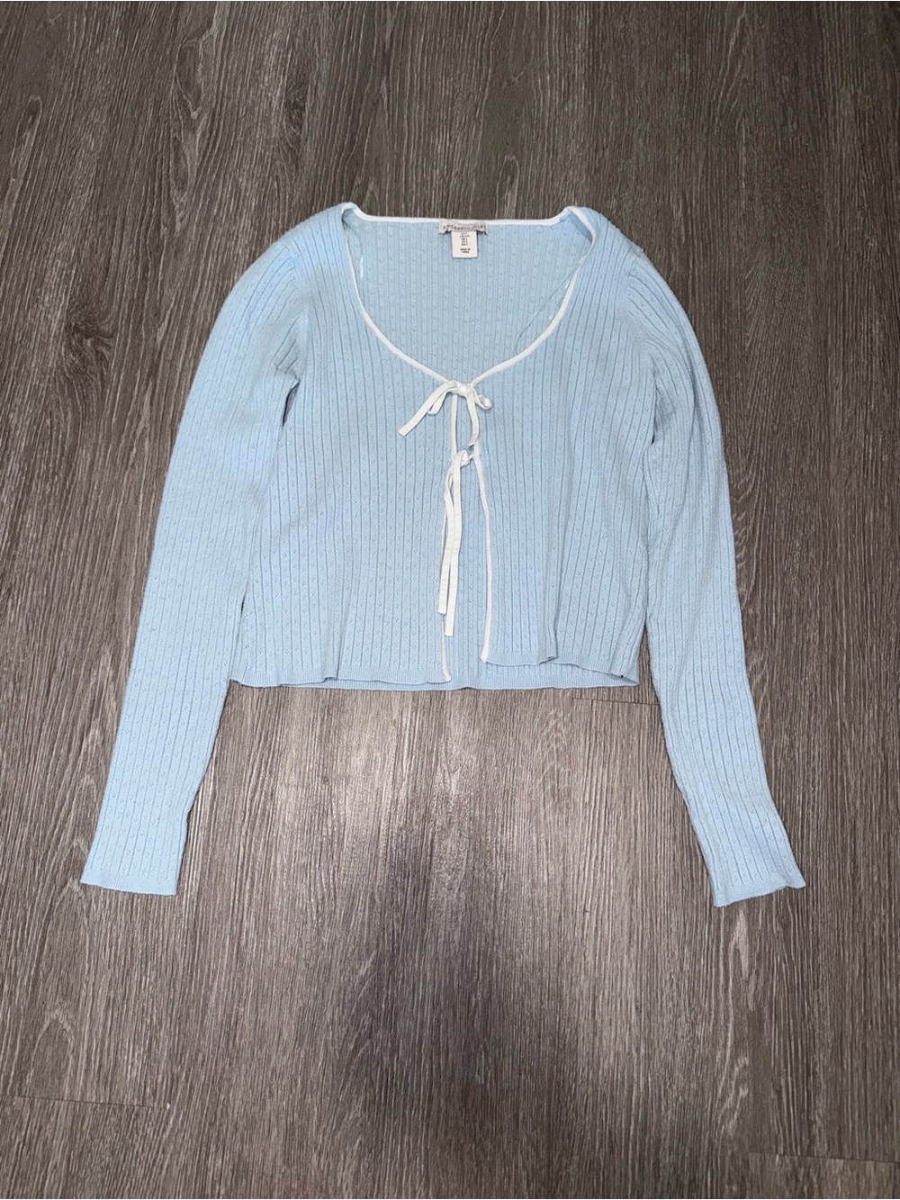 Sincerely Jules light blue ribbed knit tie front cropped cardigan Size Large
